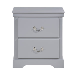 English Elm 1 Piece Classic Traditional 2 Drawers Nightstand Gray Finish Bedroom Furniture Wooden Bedside Table Cabinet