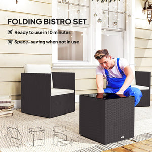 English Elm Outsunny Folding Pe Rattan Bistro Set Tempered Glass Table Cushioned Patio Chairs W2225P485627