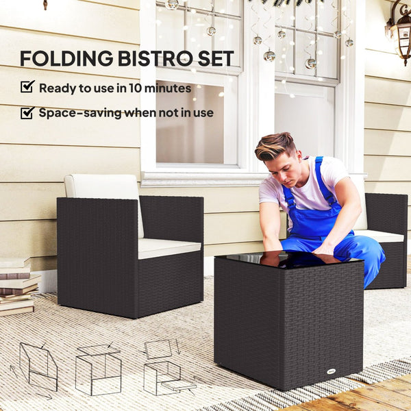 English Elm Outsunny Folding Pe Rattan Bistro Set Tempered Glass Table Cushioned Patio Chairs W2225P485627