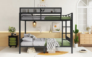 English Elm Queen Over Queen Metal Bunk Bed With Sturdy Ladder, Storage Shelf & Stylish Black Finish For Teens W2580S00043-GIGA