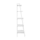 72" Metal & Wood Ladder Shelf White Calacatta Marble, White Metal BS72ARLDWCM Walker Edison