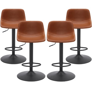 English Elm Adjustable Swivel Barstools Set of 2 Pu Leather Industrial Mid-century Kitchen Island Seating Brown T3623P430802
