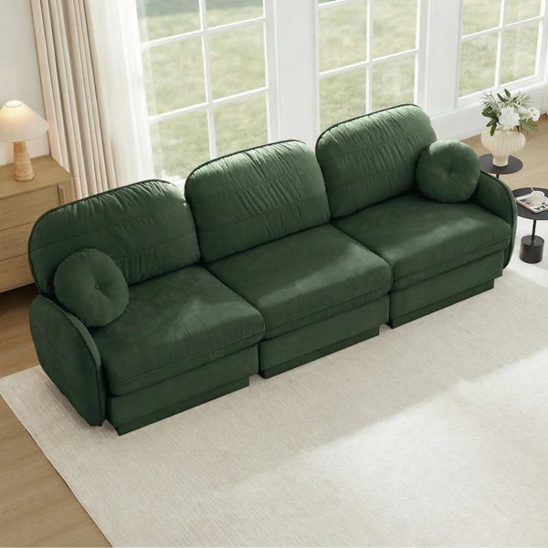 English Elm 105"chenille Cloud Sofa Quilted Plush Three Seater with Deep Cushions for Living Room Green W714S01768