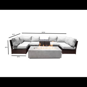 English Elm Fully Assembled 4-Person Rattan Wicker Seating Group With Fire Pit & Plush Cushions For Outdoor Fun B120S00013