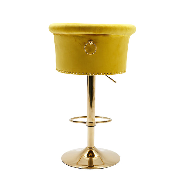 English Elm UNITED Velvet 360° Rotating Bar Chair with Diamond Stitching, Gold Frame, Plush Foam Seat, Adjustable Height Yellow W1568P361719