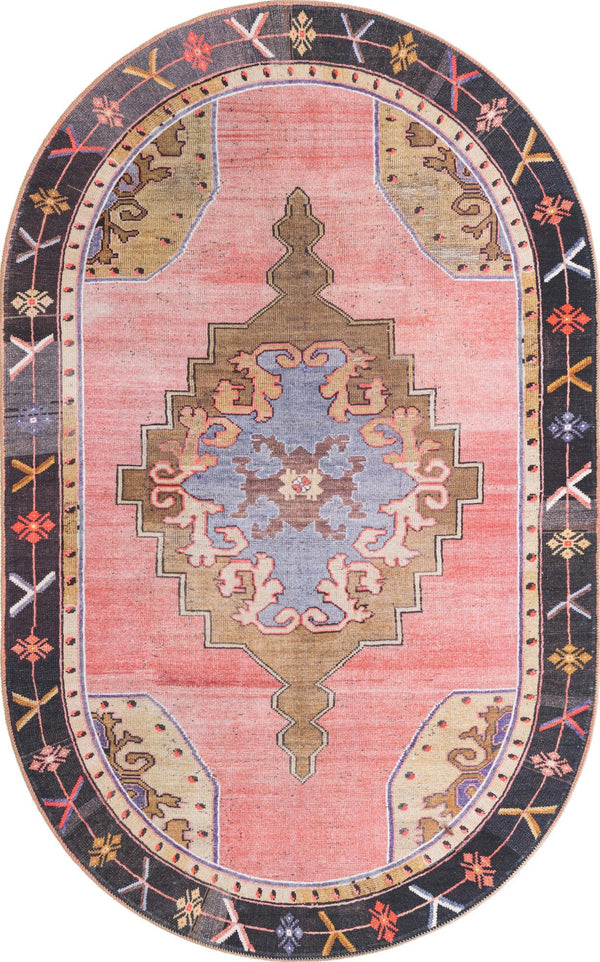 Unique Loom Timeless Thomas Machine Made Medallion Rug Pink, Black/Blue/Light Blue/Light Brown 5' 1" x 8' 0"