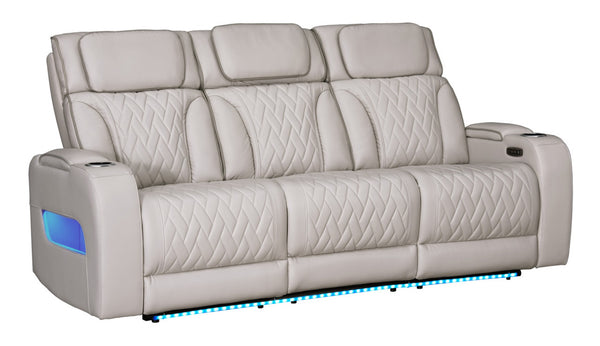 English Elm Jazmina Power Reclining Sofa Loveseat Set with Led Lighting and Bluetooth Speakers White B2749S00347