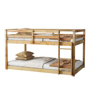 English Elm Solid Wooden Twin Over Twin Floor Bunk Bed With Ladder – Durable Rubberwood, Stylish & Safe Design W504P191652-GIGA