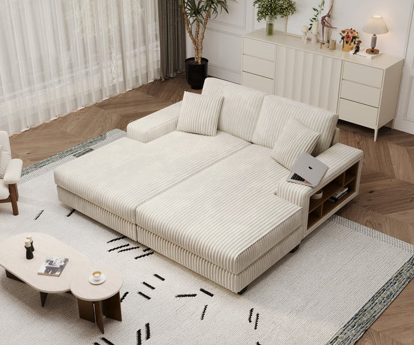 English Elm Convertible Oversized Corduroy Sofa Chair – Plush Modern Sleeper With Storage For Living Room Comfort W1793S00030