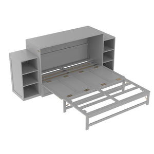English Elm Queen Murphy Bed With Stylish Storage Drawers & Shelves - Perfect For Compact Spaces & Guest Rooms! W1580S00256-GIGA