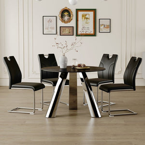 English Elm Table 5-Piece Dining Set: Contemporary Round Sintered Stone Top With 4 Stylish Black Chairs & Legs W2920S00017-GIGA