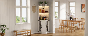 English Elm 67.3" Farmhouse Corner Bar Cabinet Led Lit Wine Storage with Built-in Power Outlets N735P361423K