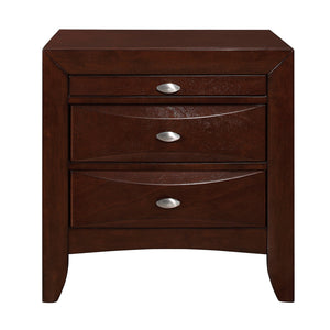 English Elm LUCILLE Walnut Brown Nightstand with Spacious Drawers and Chamfered Fronts, Solid Wood Accent Piece Merlot B201P295179