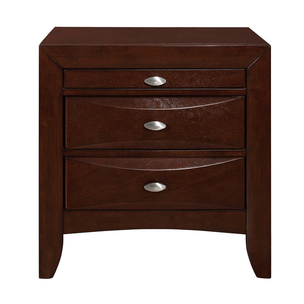 English Elm LUCILLE Walnut Brown Nightstand with Spacious Drawers and Chamfered Fronts, Solid Wood Accent Piece Merlot B201P295179