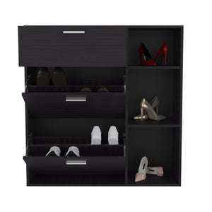 English Elm Whitaker Multi-Tier Shoe Rack Organizer in Black — Engineered Wood, Sleek Open Shelving for Entryway B092P368948