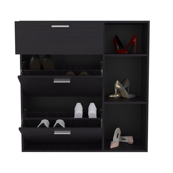 English Elm Whitaker Multi-Tier Shoe Rack Organizer in Black — Engineered Wood, Sleek Open Shelving for Entryway B092P368948