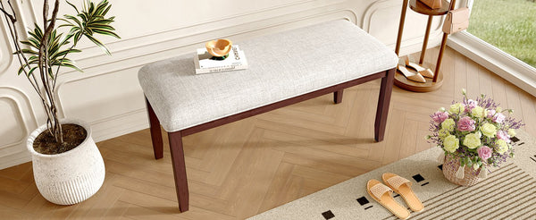 English Elm Upholstered Bench with Padded Seat and Solid Wood Legs, 39.75" Contemporary Entryway and Bedroom Accent Piece Cherry N752P271804C