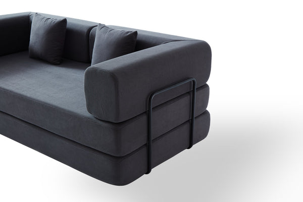 English Elm Convertible Corduroy Sleeper Sofa Bed with Cylindrical Pillow, 3-Seat Folding Floor Couch, Grey W1960P339707