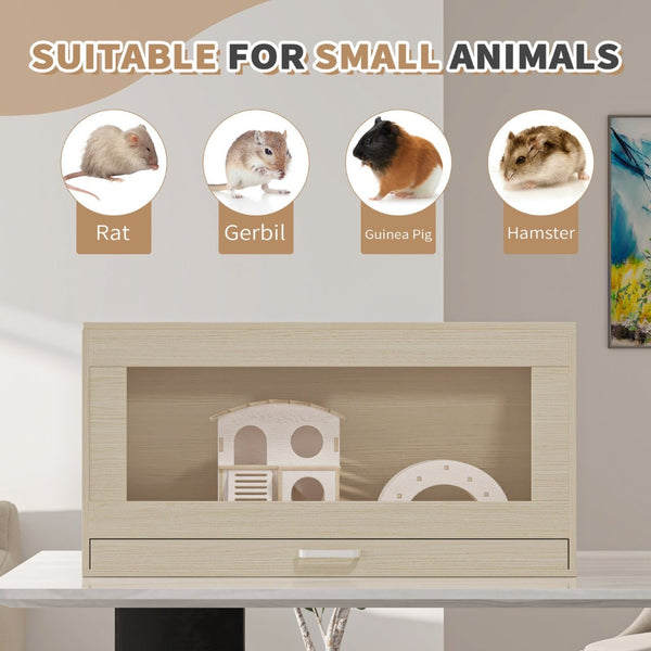 English Elm Guinea Pig Solid Wood Habitat with Acrylic View Panel and Built in Storage Cabinet W1850P168639