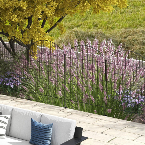 English Elm Outsunny Steel Garden Fence Panels Set of 4 Arched Vine Powder Coated Yard Border W2225P174527
