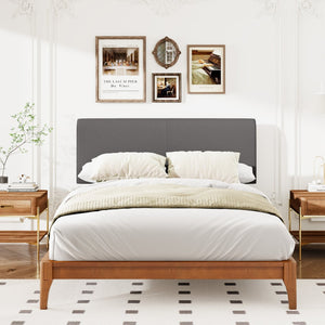 English Elm Grey Linen Upholstered Full Headboard Curved Silhouette Adjustable Height Bedroom N701P192140E