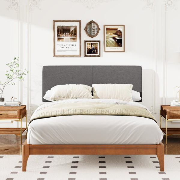 English Elm Grey Linen Upholstered Full Headboard Curved Silhouette Adjustable Height Bedroom N701P192140E