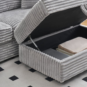 English Elm 82-Inch Gray Corduroy Sofa With Storage Feet & 4 Pillows - Stylish Comfort For Living Room & Office! W1658S00107