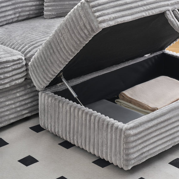 English Elm 82-Inch Gray Corduroy Sofa With Storage Feet & 4 Pillows - Stylish Comfort For Living Room & Office! W1658S00107