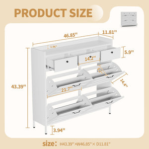 English Elm Metal Powder Coated Steel Shoe Cabinet Slim Entryway Organizer with Seven Drawers White T2398P413026