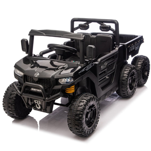 English Elm 24v Electric Kids Dump Truck 4wd Six Wheel Ride on with Remote Suspension Cargo Bucket Black W1578P380841