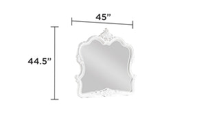 English Elm Opulence Pearl White Wood Mirror with Carved Frame, Vintage-Modern Bedroom Accent, 45"W x 44.5"H B009P240962