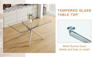 English Elm Table Modern Luxurious 7-Piece Transparent Glass Dining Set With 6 Light Gray Pu Chairs & Metal Legs W1151S04132-GIGA