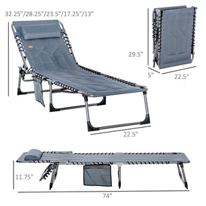 English Elm Outsunny Padded Reclining Outdoor Chaise with Headrest Foldable Steel Frame Lounge Chair Gray W2225P174383