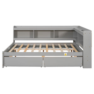 English Elm Full Size L-Shaped Bed With Bookcases, Usb Ports & Drawers - Space-Saving Grey Bedroom Solution W504S00245
