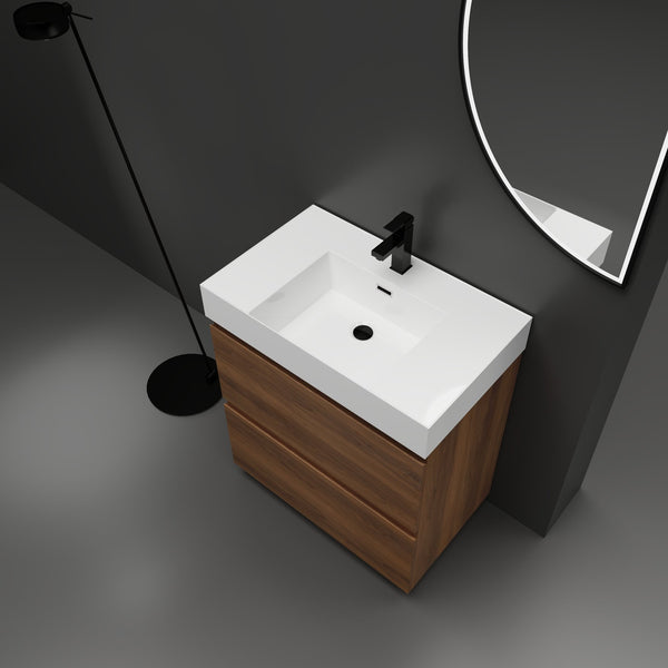 English Elm 30" Modern Bathroom Vanity With Undermount Sink, Double Drawer Storage & Waterproof Finish In Brown W1972S00007