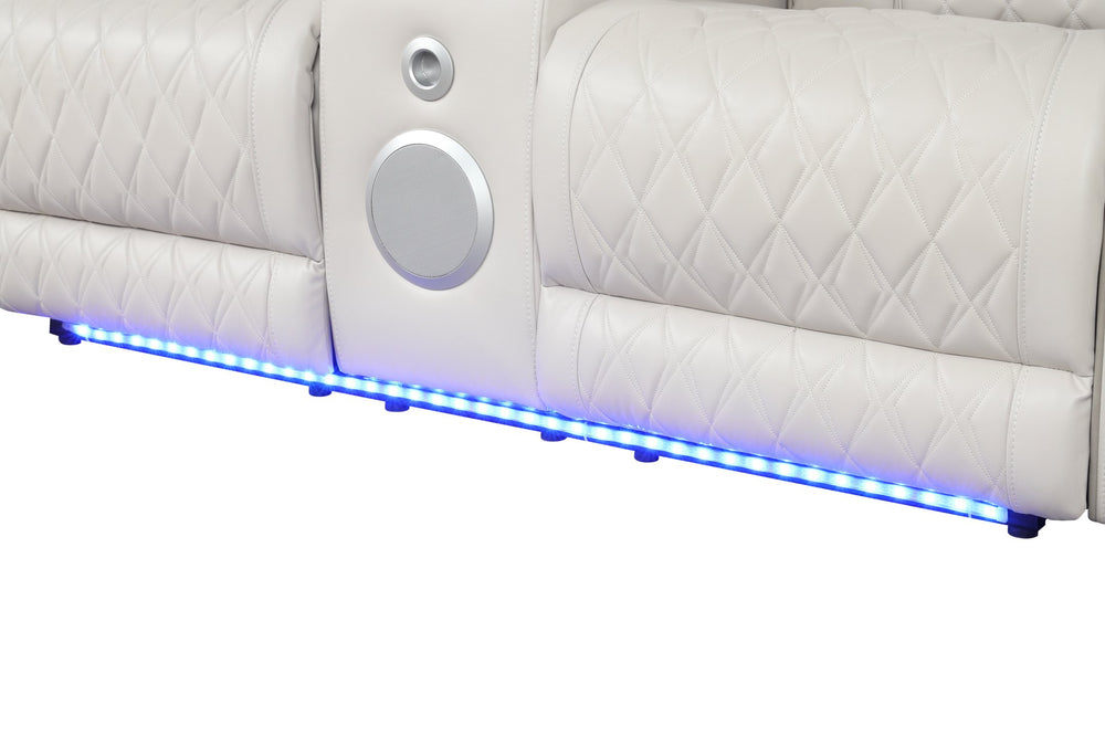 English Elm Fortuner Modern Upholstery Recliner Loveseat With Massage, Led Lights & Bluetooth - Beige Elegance G150109102