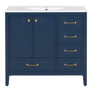 English Elm Christopher Knight Home® - 36" Vintage-inspired Bathroom Vanity with Ceramic Sink, Solid Wood Frame, Soft-Close Drawers, Spacious Storage Blue N759P293646C