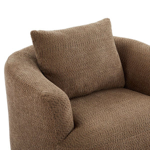 English Elm 360° Swivel Chair with Boucle Upholstery, Deep Pocket-Spring Seat, Ergonomic Curved Arms & Minimalist Design for Living Room Comfort Dark Brown N719P288552D