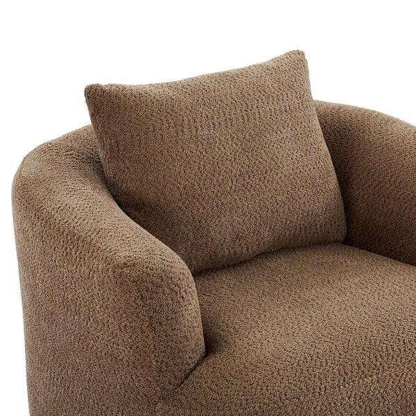 English Elm 360° Swivel Chair with Boucle Upholstery, Deep Pocket-Spring Seat, Ergonomic Curved Arms & Minimalist Design for Living Room Comfort Dark Brown N719P288552D