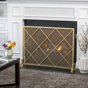 English Elm Christopher Knight Home® - FIRE Iron Single-Panel Fireplace Screen with Diamond Mesh Design, Ember Guard, Multiple Finishes 61126.00GLD
