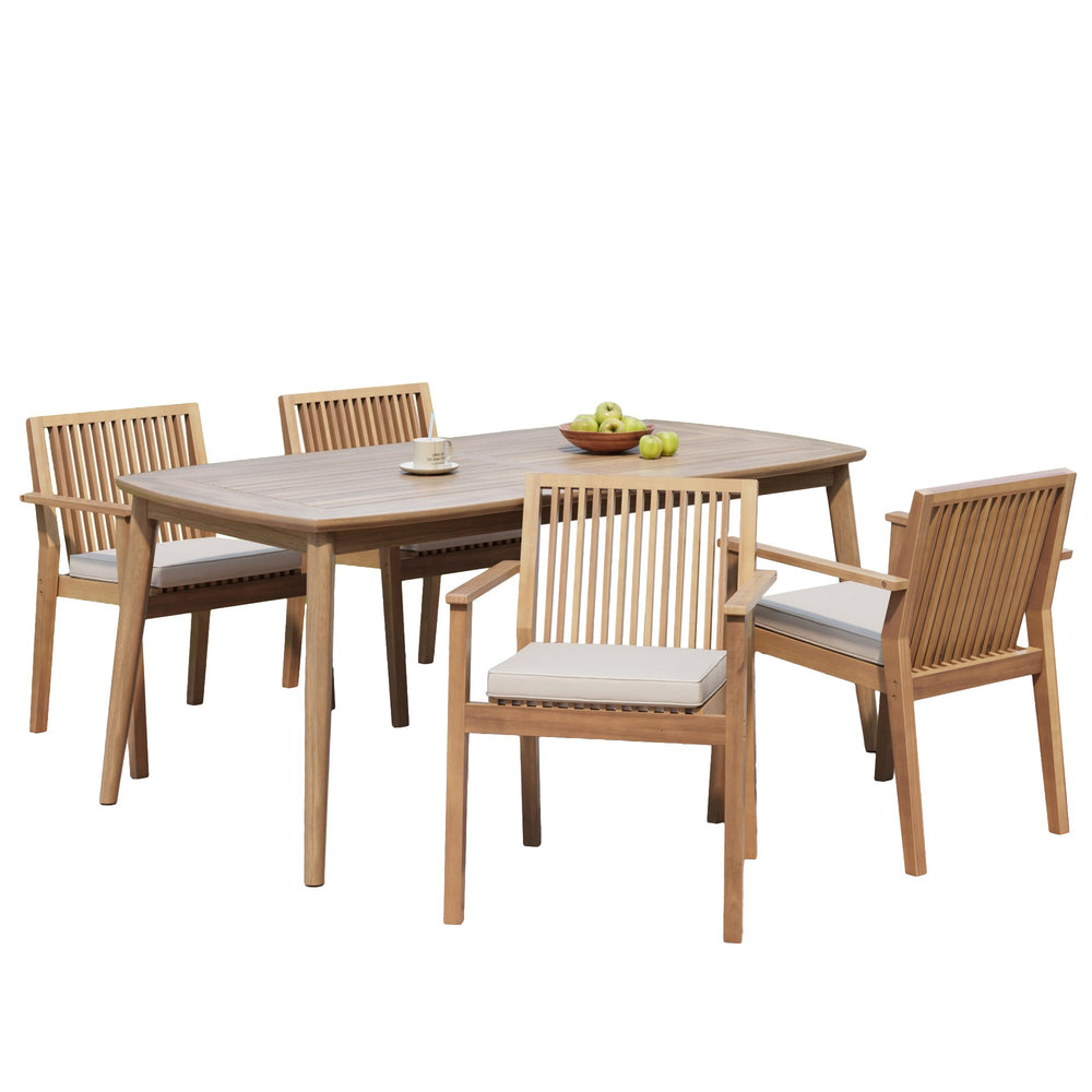 English Elm Christopher Knight Home® - 5-Piece Acacia Wood Outdoor Dining Set with Removable Cushions, 70.75" Table & 4 Heavy-Duty Chairs N779P236677N_N779P234497B-2