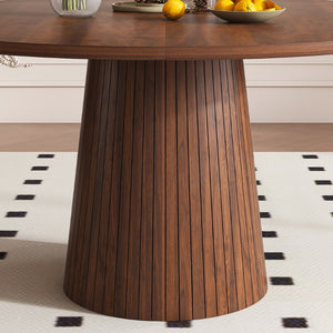 English Elm Retractable Rock Slab Dining Set with Leather Wrapped Base for Compact Apartments Walnut W2700S00126