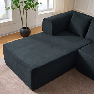 English Elm 106" Modular Sectional Sofa with Deep Seat Velvet Upholstery, Boneless L Shaped Chaise, 5 Pillows, No Assembly Required Black W3163S00043