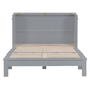English Elm Full Size Murphy Bed Rattan Cabinet with Storage Drawers and Gold Hardware Gray N708S00009E