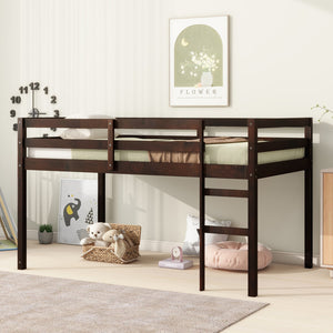 English Elm Solid Twin Loft Bed with Ladder and Reinforced Slats for Storage-Friendly, Space-Saving Bedrooms Espresso W504P190953