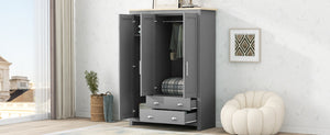 English Elm Three Door Pine Wardrobe with Two Drawers & Dual Hanging Rods, Gray Storage Armoire for Closet Organization, Sturdy MDF Build GX001834AAE