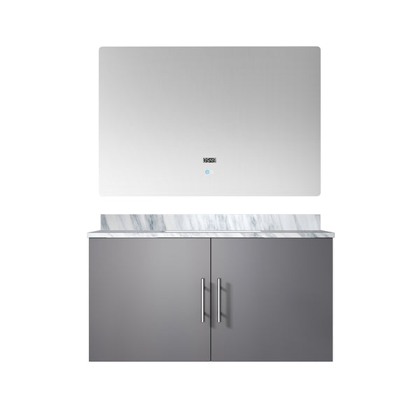 English Elm Dark Grey Bath Vanity With Carrara Marble Top & Led Mirror - Modern Design For Elegant Spaces B2731S00755
