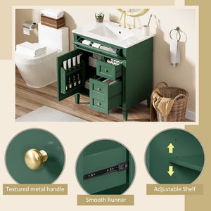 English Elm 30'' Modern Bathroom Vanity With Elegant Ceramic Sink, 2 Drawers & Tip-Out Storage - Stylish Upgrade! N710P250194F