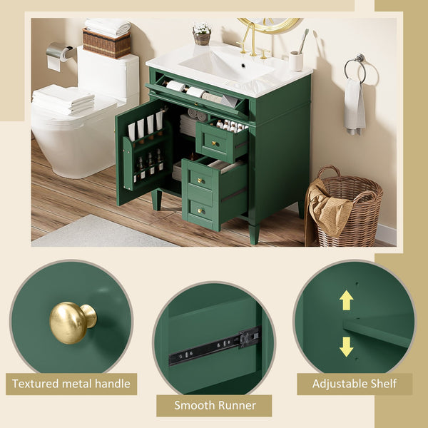 English Elm 30'' Modern Bathroom Vanity With Elegant Ceramic Sink, 2 Drawers & Tip-Out Storage - Stylish Upgrade! N710P250194F