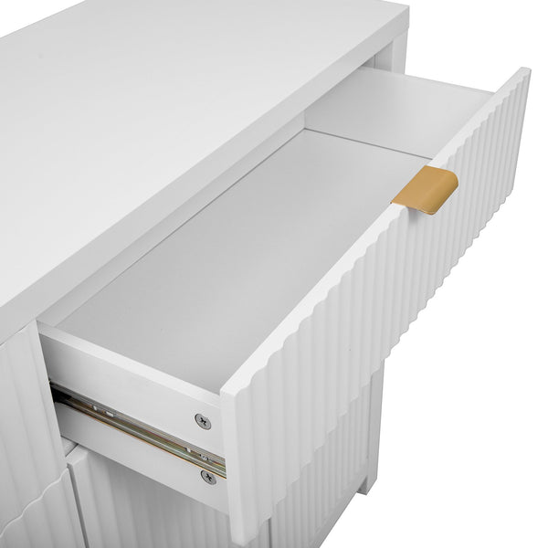 English Elm Modern Wave-Pattern Sideboard Cabinet with 2 Drawers 4 Doors 3 Adjustable Shelves Aluminum Handles Stylish Storage for Entryway and Living Room White N711P269068K